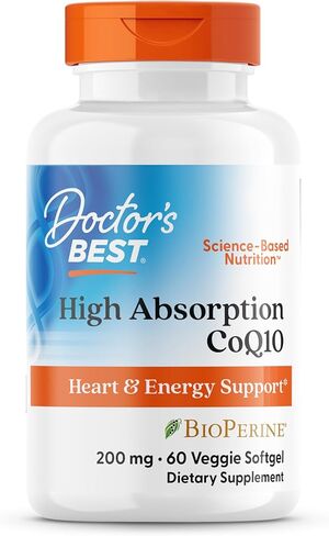 Doctor's Best High Absorption CoQ10 with BioPerine, Heart Health & Energy Production, Naturally Fermented, Vegetarian, Gluten Free, 200 mg, 60 Veggie Softgels in Kuwait