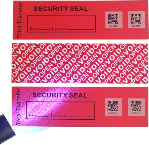 50pcs 1.4" x 4.8" Precut Fluorescent Tamper Evident Void Security Stickers/Labels/Seals/Tapes with Serialized QR Barcode (Red, Tear-Off Line, 100% Total Transfer Type) in Kuwait