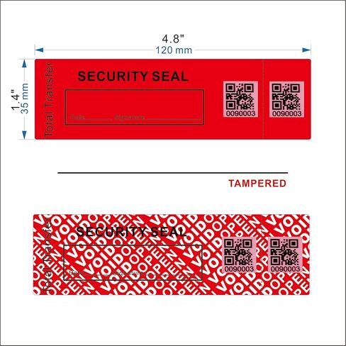 50pcs 1.4" x 4.8" Precut Fluorescent Tamper Evident Void Security Stickers/Labels/Seals/Tapes with Serialized QR Barcode (Red, Tear-Off Line, 100% Total Transfer Type) in Kuwait