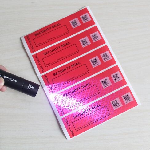 50pcs 1.4" x 4.8" Precut Fluorescent Tamper Evident Void Security Stickers/Labels/Seals/Tapes with Serialized QR Barcode (Red, Tear-Off Line, 100% Total Transfer Type) in Kuwait