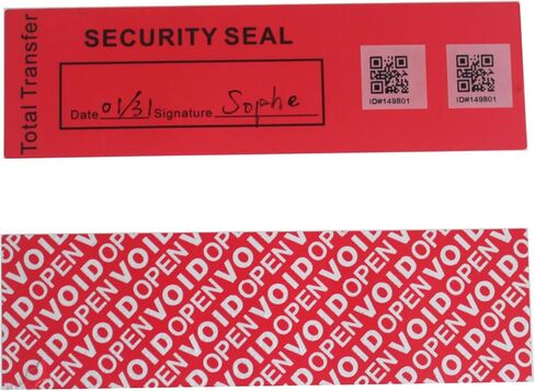 50pcs 1.4" x 4.8" Precut Fluorescent Tamper Evident Void Security Stickers/Labels/Seals/Tapes with Serialized QR Barcode (Red, Tear-Off Line, 100% Total Transfer Type) in Kuwait
