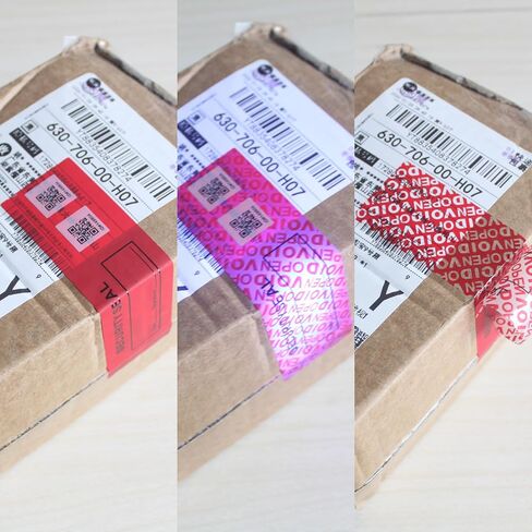 50pcs 1.4" x 4.8" Precut Fluorescent Tamper Evident Void Security Stickers/Labels/Seals/Tapes with Serialized QR Barcode (Red, Tear-Off Line, 100% Total Transfer Type) in Kuwait