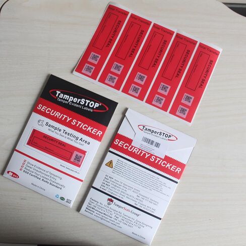 50pcs 1.4" x 4.8" Precut Fluorescent Tamper Evident Void Security Stickers/Labels/Seals/Tapes with Serialized QR Barcode (Red, Tear-Off Line, 100% Total Transfer Type) in Kuwait
