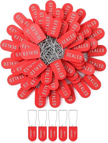Geelin Red 100 Pcs Plastic Padlock Security Seals Metal Wire Padlocks Disposable Anti-Tamper Sealed Tags Lock Individually Numbered Sequentially in Saudi Arabia
