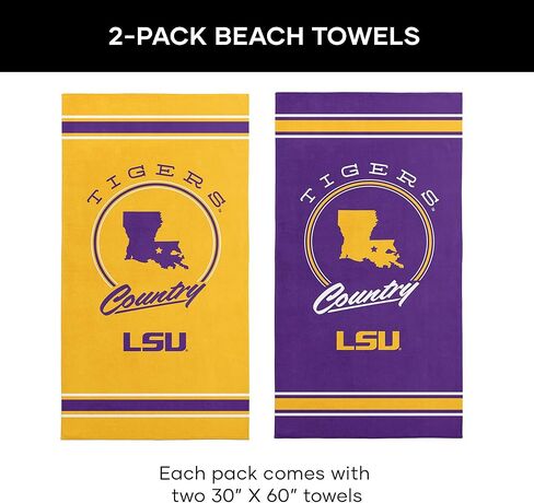 منشفة الشاطئ Northwest LSU Tigers NCAA Homebreak للشاطئ، عبوتين مقاس 30 × 60 بوصة in Kuwait