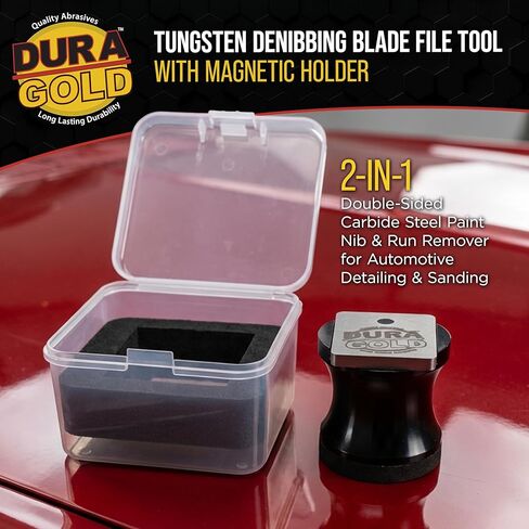 Dura-Gold Tungsten Denibbing Blade File Tool with Magnetic Holder - 2-in-1 Double-Sided Carbide Steel Paint Nib & Run Remover for Automotive Detailing, Sanding - Remove Clearcoat Imperfections, Dust in Kuwait