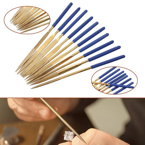 10PCS Titanium Small Diamond Needle File Set, 4x160mm Small Metal Riffler Files, Mini File Set Hand Tools, Miniature and Model Files for Jewlery Metal Glass Stone Grinding, Polishing and Engraving in Saudi Arabia
