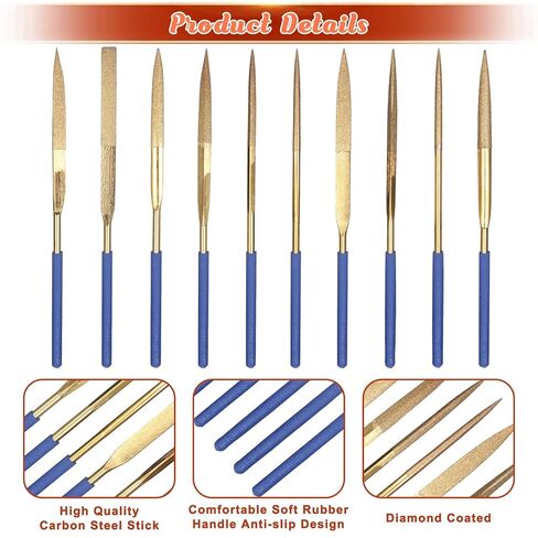 10PCS Titanium Small Diamond Needle File Set, 4x160mm Small Metal Riffler Files, Mini File Set Hand Tools, Miniature and Model Files for Jewlery Metal Glass Stone Grinding, Polishing and Engraving in Saudi Arabia
