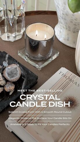 Crystal Candle Dish — by Alice Lane Home Collection — Size Large — Smooth, Round Cutout is The Perfect Size for Your Favorite Candle or Diffuser — Clear K9 Crystal Design in Kuwait