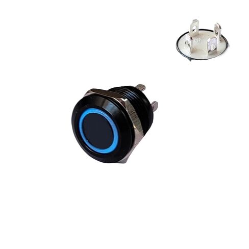 مفتاح زر معدني أسود صغير جدًا 12 مم IP65 LED 3V-24V 50mA بدون قفل شعار حلقة التبديل لاستبدال لوحة أجهزة الكمبيوتر (حلقة صفراء 12 مم، LED 3-6V) in Kuwait