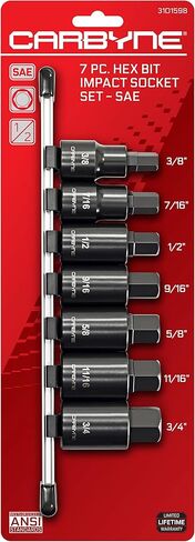 CARBYNE 7 Pc. Hex (Allen) Bit Impact Socket Set – Metric, S2 Steel Bits | 1/2" Drive, 9mm to 15mm Hex • From a Family-Run Tool Company Based in the U.S.A. in Kuwait