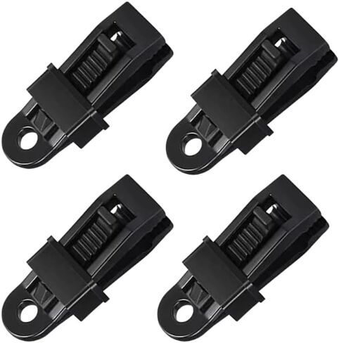 مثبتات مشبك قماش القنب شديدة التحمل - 4 مشابك قفل مع فتحة خط الرجل للمظلة، شبكة الظل، خيمة التخييم أو ذبابة المطر، مقاومة للرياح وقابلة لإعادة الاستخدام - أسود in Kuwait