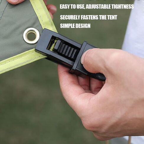 مثبتات مشبك قماش القنب شديدة التحمل - 4 مشابك قفل مع فتحة خط الرجل للمظلة، شبكة الظل، خيمة التخييم أو ذبابة المطر، مقاومة للرياح وقابلة لإعادة الاستخدام - أسود in Kuwait