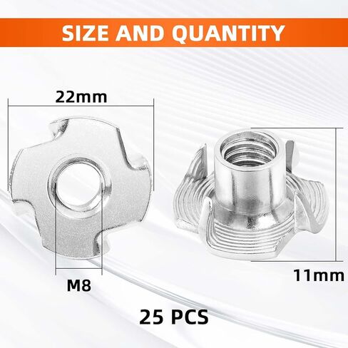 MewuDecor M8 T-Nut, Barrel Length 10mm, 304 Stainless Steel Threaded Insert, 4-Pronged Tee Nut for Wood, Rock Climbing Holds, Cabinetry, Furniture, 25 PCS in Saudi Arabia