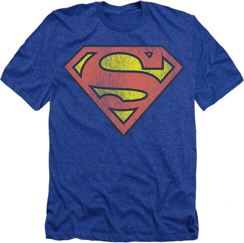 Superman Classic Logo Distressed Heather Adult Unisex T-Shirt & Stickers in Kuwait