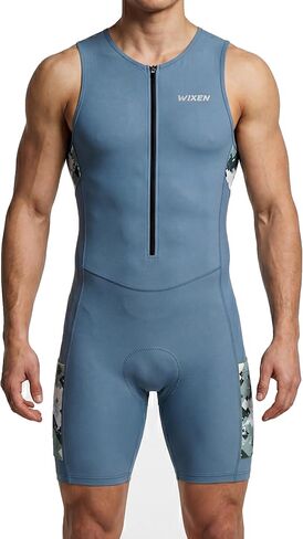 WIXEN Men’s Triathlon Suit – Sleeveless Aero Trisuit with 3D Chamois Pad, Quick Dry Compression One Piece for Swim Bike Run in Saudi Arabia