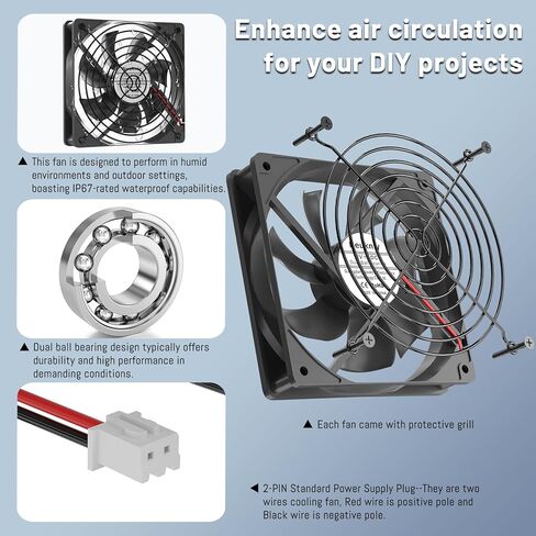 2 حزمة مروحة مقاومة للماء IP67، 120 مم × 25 مم مروحة 12 فولت لثلاجة RV، الدفيئة، الخزانات، الحاضنة وتبريد المشروع بنفسك in Kuwait
