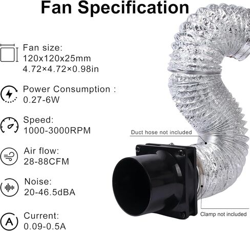 أطقم مراوح قناة العادم 4.72 بوصة 12 فولت مع محولات حواف مجاري مزدوجة 4 بوصة، وحدة تحكم متغيرة السرعة، مروحة صغيرة مضمنة لشفاط الدخان من أجل غلاف الطابعة ثلاثية الأبعاد DIY، حفارة بالليزر، لحام الخيام الصغيرة in Kuwait