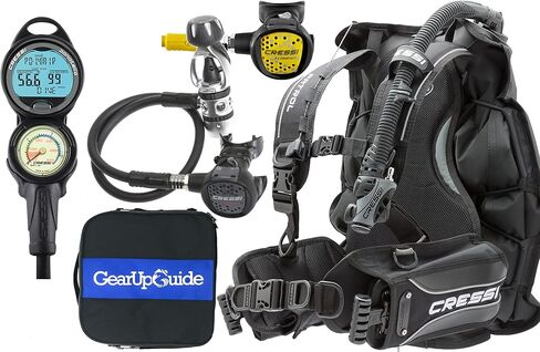 مجموعة معدات الغوص Cressi Trim Scuba كاملة مع Patrol BCD - كمبيوتر الغوص Donatello C2 - مجموعة منظم مدمج AC2 مجمعة بالكامل، صغير in Saudi Arabia