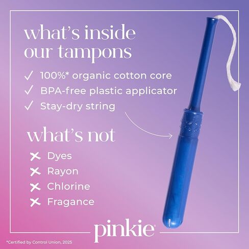 سدادات قطنية عضوية من بينكي للمراهقين والبالغين - مصنوعة من القطن بنسبة 100% تتكيف مع جسمك - أداة توزيع رفيعة خالية من مادة BPA لإدخال مريح - خالية من الكلور والعطور والصبغات والرايون - خفيفة/عادية، 36 قطعة in Kuwait