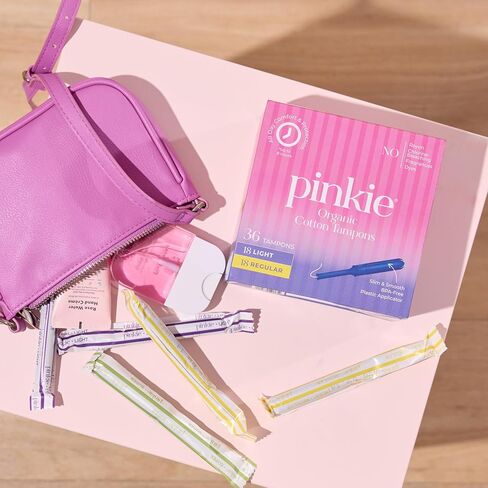سدادات قطنية عضوية من بينكي للمراهقين والبالغين - مصنوعة من القطن بنسبة 100% تتكيف مع جسمك - أداة توزيع رفيعة خالية من مادة BPA لإدخال مريح - خالية من الكلور والعطور والصبغات والرايون - خفيفة/عادية، 36 قطعة in Kuwait