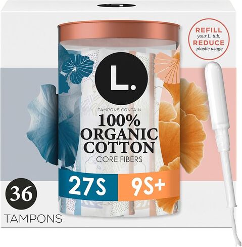 L. Tampons, Made with Organic Cotton, Super/Super Plus Absorbency, Multipack, Made Without Synthetic Pesticides, Rayon or Fragrances, Applicator Made Without BPA, Leak-Stopping Design, 36 Count in Kuwait