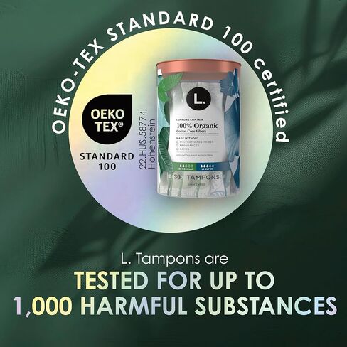 L. Tampons, Made with Organic Cotton, Super/Super Plus Absorbency, Multipack, Made Without Synthetic Pesticides, Rayon or Fragrances, Applicator Made Without BPA, Leak-Stopping Design, 36 Count in Kuwait