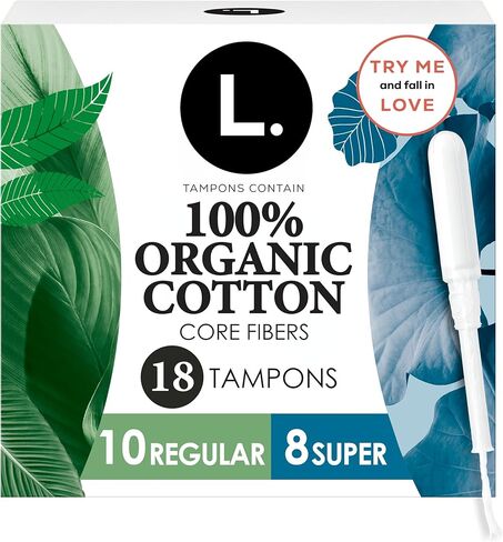 L. Tampons, Made with Organic Cotton, Regular/Super Absorbency, Multipack, Made Without Synthetic Pesticides, Rayon or Fragrances, Applicator Made Without BPA, Leak-Stopping Design, 18 Count in Kuwait
