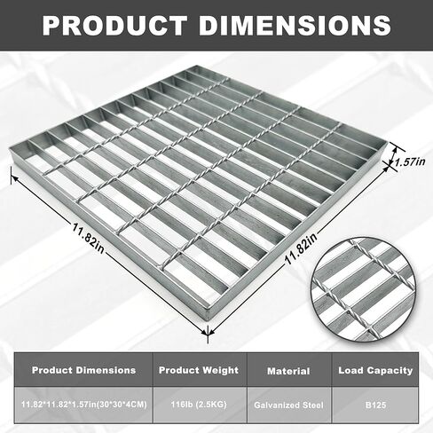 19.7x19.7in Galvanized Steel Drain Grate, Heavy Duty B125 Class Outdoor Drain Cover, Rust-Proof Square Metal Sewer Grate for Garage Driveway Yard Downspout Sewer in Saudi Arabia