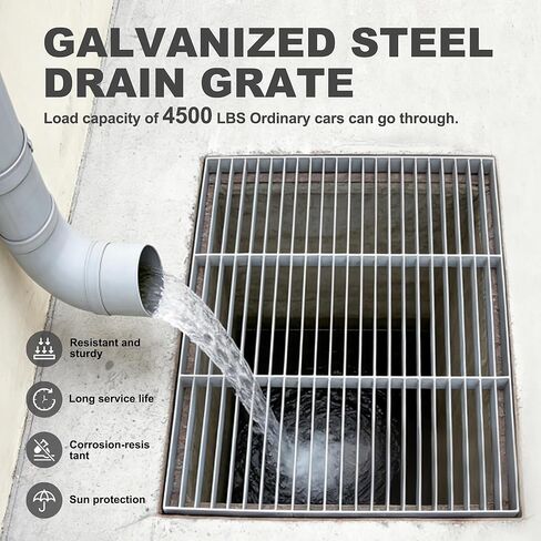 19.7x19.7in Galvanized Steel Drain Grate, Heavy Duty B125 Class Outdoor Drain Cover, Rust-Proof Square Metal Sewer Grate for Garage Driveway Yard Downspout Sewer in Saudi Arabia