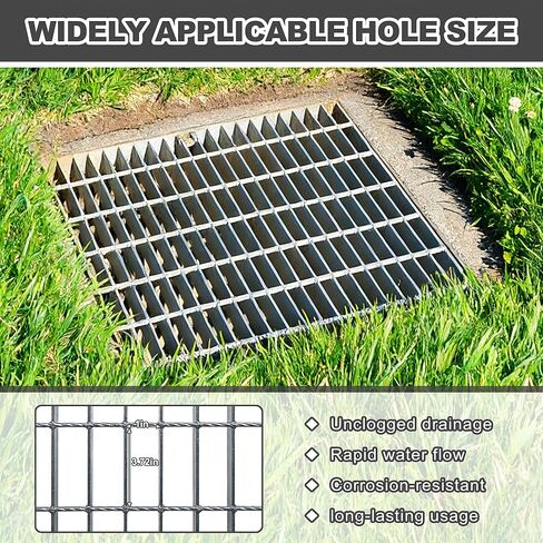 19.7x19.7in Galvanized Steel Drain Grate, Heavy Duty B125 Class Outdoor Drain Cover, Rust-Proof Square Metal Sewer Grate for Garage Driveway Yard Downspout Sewer in Saudi Arabia