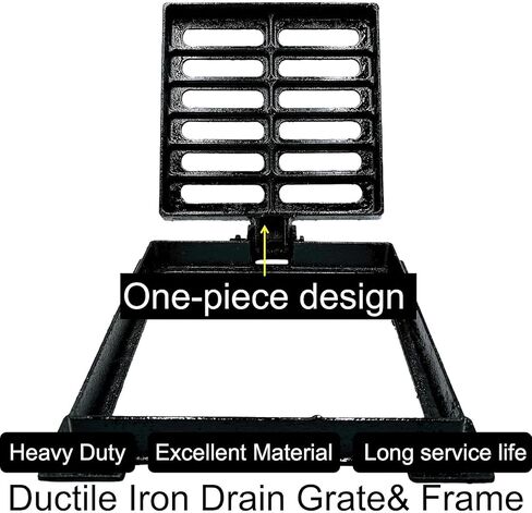 Cast Iron Drain Grate and Frame 10x10 in, B-Class 28100 lbs Heavy-Duty Driveway Channel Cover, Outdoor Trench Drainage Grate with Base, Square Metal Sewer Cover for Garage (True 9.8" ISL) in Saudi Arabia