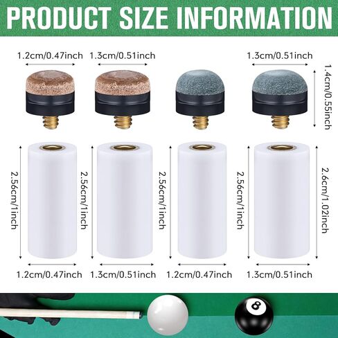 20 Sets Billiard Cues Tips Replacement with White Pool Cue Stick Ferrules 12mm/13mm White and Blue Slip on Pool Cue Tips Billiard Table Accessories Sticks Tip Cues Repair Kit in Kuwait