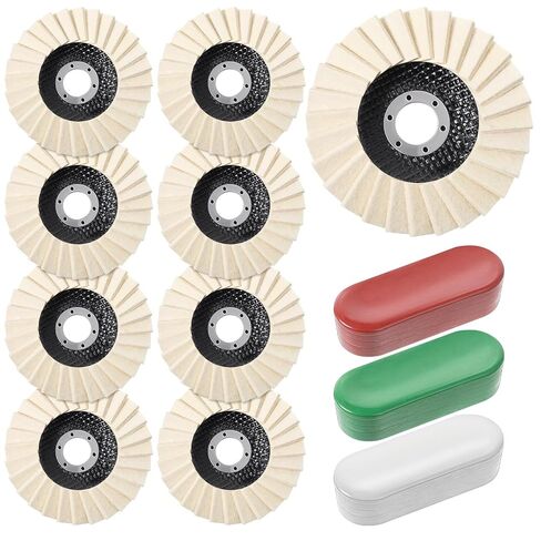 12 Pcs Wool Polishing Wheel Disc and Polishing Compounds Kit, Thicken Arbor Buffing Wheel 3 Buffing Compound 4-1/2" x 7/8" Felt Flap Disc for Angle Grinder Multi Surface Metal Wood Automotive in Saudi Arabia