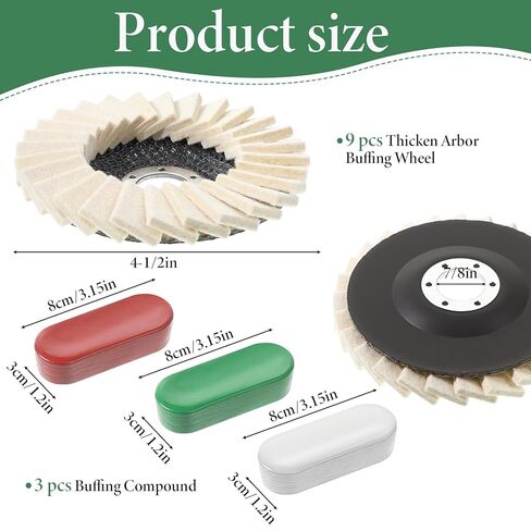 12 Pcs Wool Polishing Wheel Disc and Polishing Compounds Kit, Thicken Arbor Buffing Wheel 3 Buffing Compound 4-1/2" x 7/8" Felt Flap Disc for Angle Grinder Multi Surface Metal Wood Automotive in Saudi Arabia