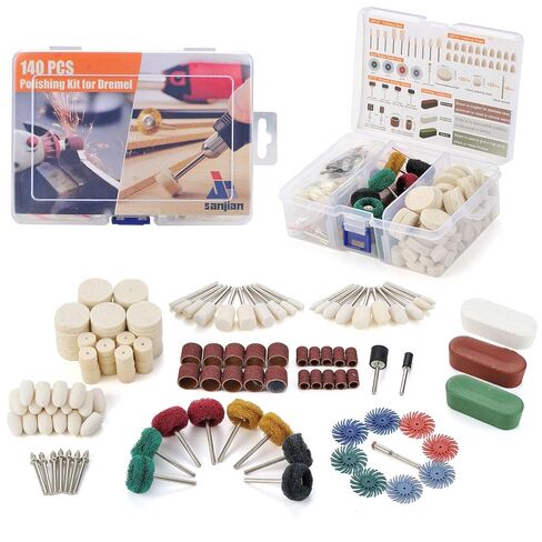 140 PCS Polishing Kit Compatible with Dremel Tools, Buffing Wheels Polishing Bits for Rotary Tool Accessories, 1/8 in Shank, 3Pcs Polishing Compound, Small Sanding Kit for Metal, Resin, Wood, Jewelry in Kuwait