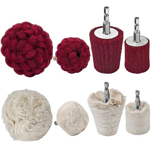 8PCS Buffing Wheels for Drill, Non-Woven & Cotton Polishing Wheels for Drill 1/4" Secure Hex Shank, Rust Removal and Mirror Finish for Car Motorcycle Wheel Rim Headlight Metal Aluminum Brass in Kuwait