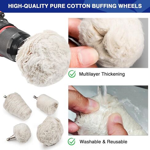 8PCS Buffing Wheels for Drill, Non-Woven & Cotton Polishing Wheels for Drill 1/4" Secure Hex Shank, Rust Removal and Mirror Finish for Car Motorcycle Wheel Rim Headlight Metal Aluminum Brass in Kuwait