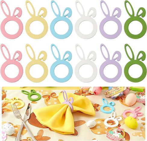 مجموعة حلقات مناديل أرنب عيد الفصح من APTWOW مكونة من 12 - حامل مناديل أذن أرنب عيد الفصح الخشبي الملون، حلقات منديل الربيع لديكور طاولة حفلات أعياد الميلاد وحفلات الزفاف in Kuwait