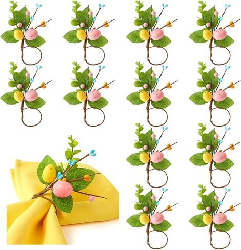 APTWOW Easter Napkin Rings Set of 12 - Farmhouse Easter Eggs Napkin Holder, Spring Eucalyptus Leaf Napkin Rings for Holiday Birthday Wedding Party Banquet Table Decorations in Saudi Arabia