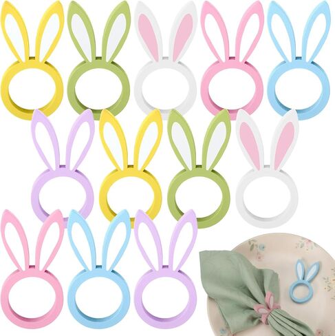 Chengu 12 Pcs Pink White Easter Bunny Napkin Rings Wooden Bunnys Napkin Rings Handmade Rabbit Dinner Paper Holders for Easter Spring Party Banquet Dinning Table Decoration (Bunny Ear) in Saudi Arabia