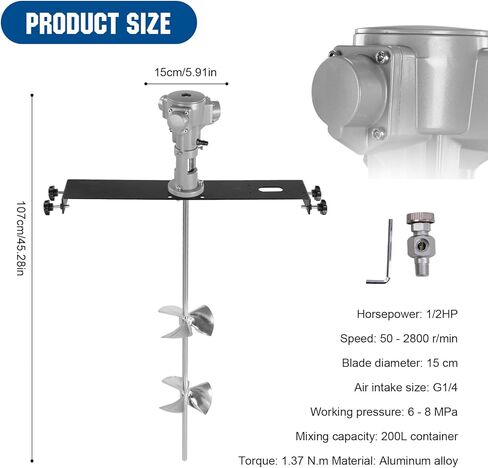 50 Gallon IBC Pneumatic Mixer Air Agitator 1/2 200L High Efficiency Paint Stirring Equipment With Support Hanger for Ink Resin Adhesive Che-mical Dissolution in Kuwait
