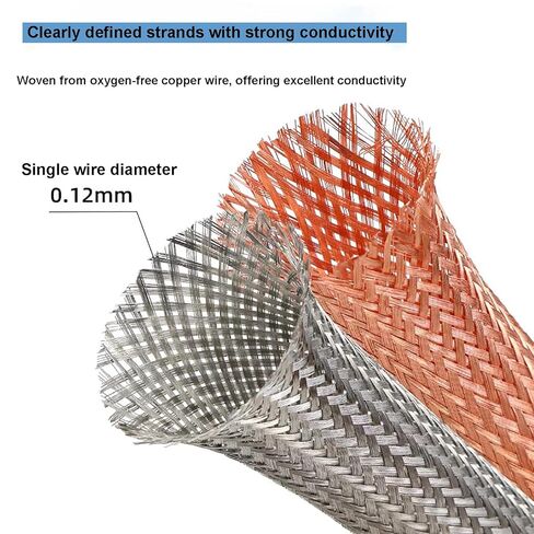 Flat Copper Braided Ground Strap Expandable Metal Sheath Shielding Sleeve Signal Wire Cable Shielded Flexible Mesh Protection-12mm 1meter in Saudi Arabia