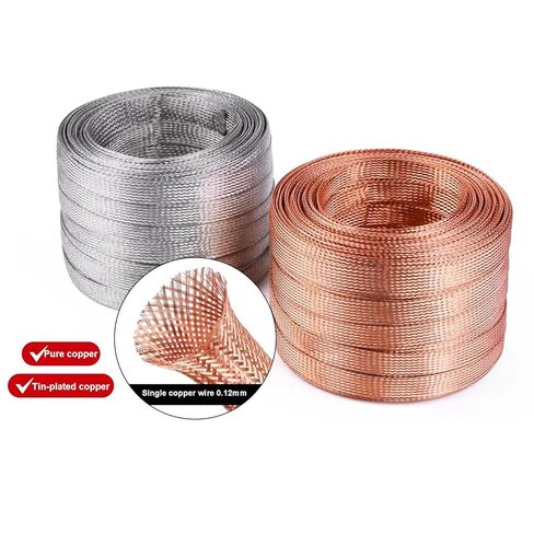 Flat Copper Braided Ground Strap Expandable Metal Sheath Shielding Sleeve Signal Wire Cable Shielded Flexible Mesh Protection-12mm 1meter in Saudi Arabia