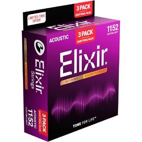 أوتار جيتار برونزية Elixir Acoustic 80/20 مع تقنية NANOWEB® - خفيفة 12-53 - (3 عبوات 11052) in Kuwait