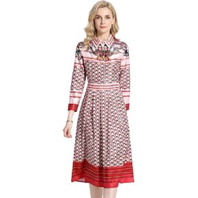 LAI MENG FIVE CATS Women's 3/4 Sleeve Floral Print Button up Casual A-line Flowy Midi Dress in Kuwait