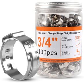 130PCS Stainless Steel Single Ear Hose Clamps 3/4 Inch PEX Cinch Clamps for Pex Tubing Pipes Fitting Connections(3/4) in Kuwait