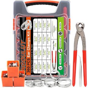 560Pcs Single Ear Hose Clamps Assortment Kit 304 Stainless Steel 22 Size(5.3-36.1mm) Cinch Crimp Hose Clamp Stepless Pinch Clamp with Tools for Plumbing/Garden/Automotive/Water Pipe/Radiator Pipe in Kuwait