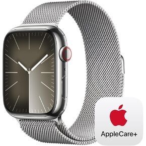 Apple Watch Series 9 [GPS + Cellular 41mm] Smartwatch with Silver Stainless Steel Case with Storm Blue Sport Band S/M with AppleCare+ (2 Years) in Kuwait
