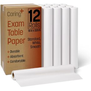 Caring Standard Medical Exam Table Paper, Smooth Finish, 18" x 225', Crepe, Pack of 12, Ideal for Doctor Offices, Crafts, Spas, Tattoo Parlors, and more, Hygienic Disposable Surface Protection in Kuwait